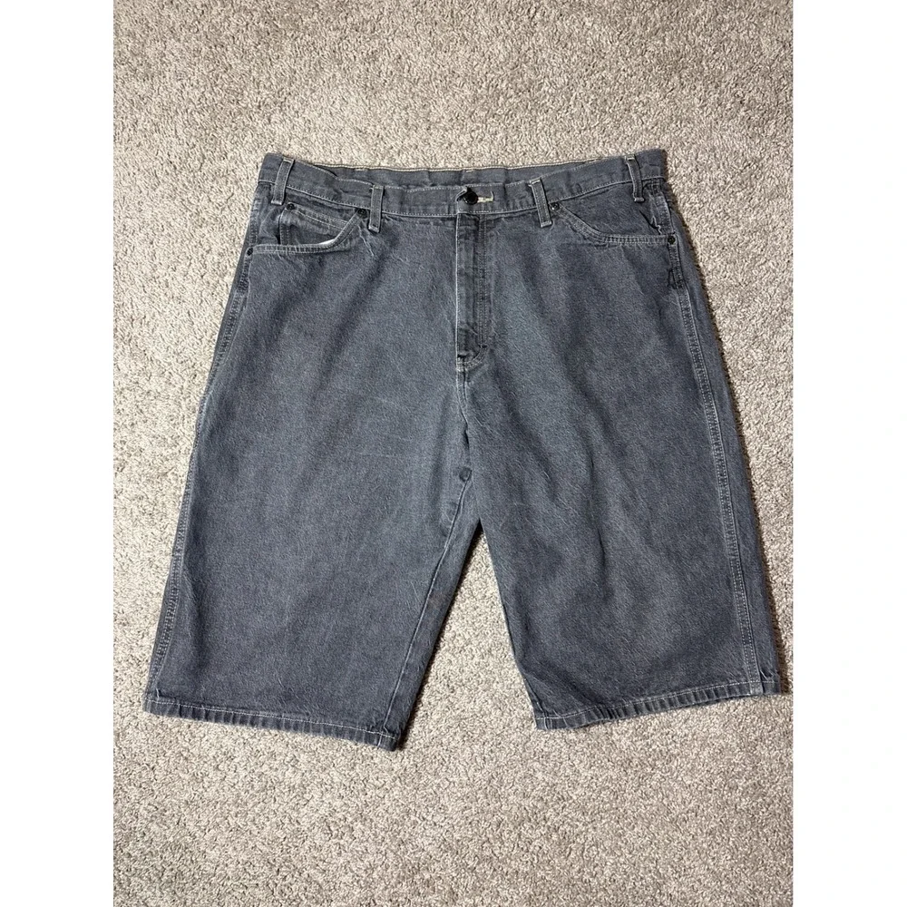 Wrangler Carpenter Shorts Mens 38 Black Denim Relaxed Fit Utility Workwear Gray